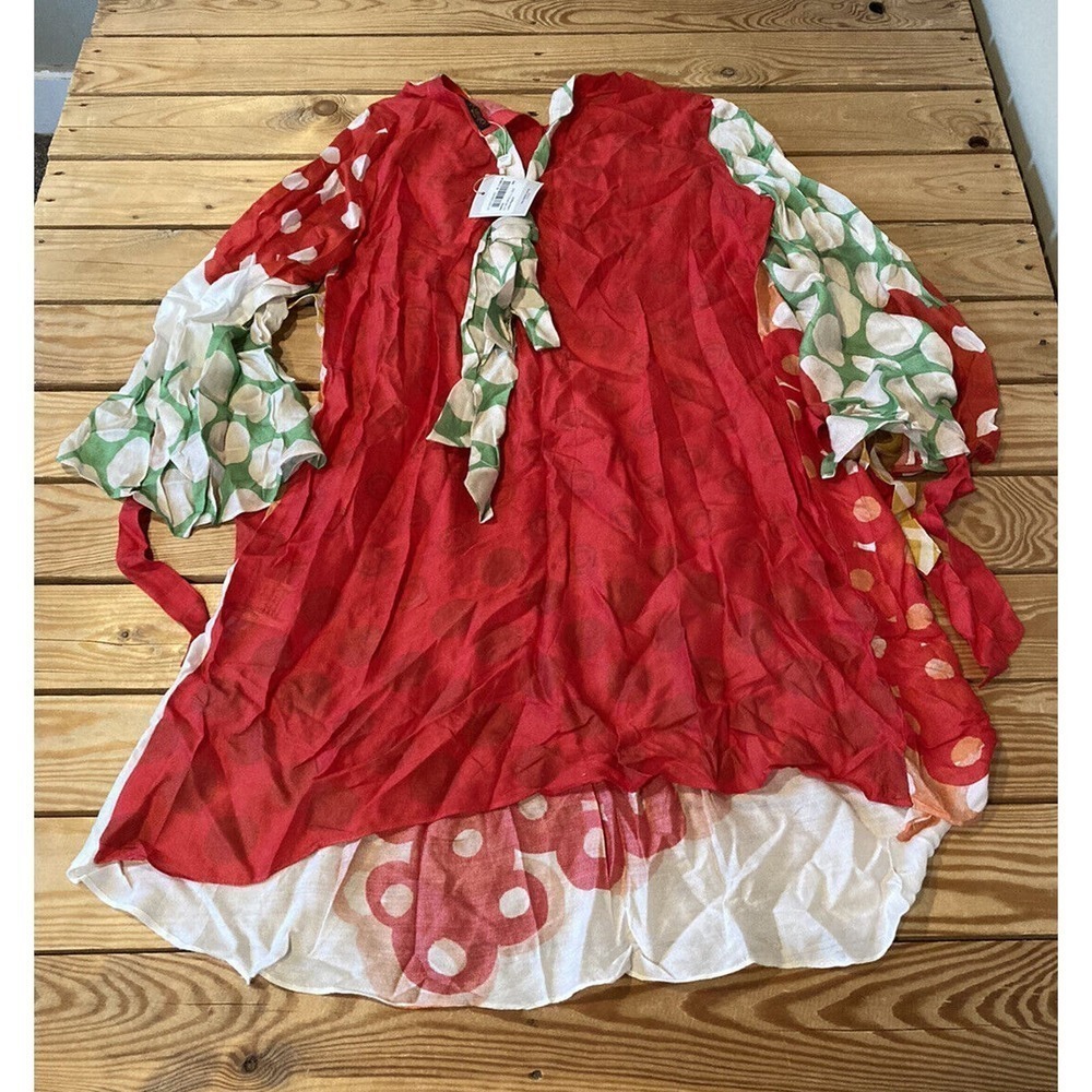 NWT Almirah Patterned Flare Sleeve Dress Size Medium Women’s Red - Picture 2 of 8